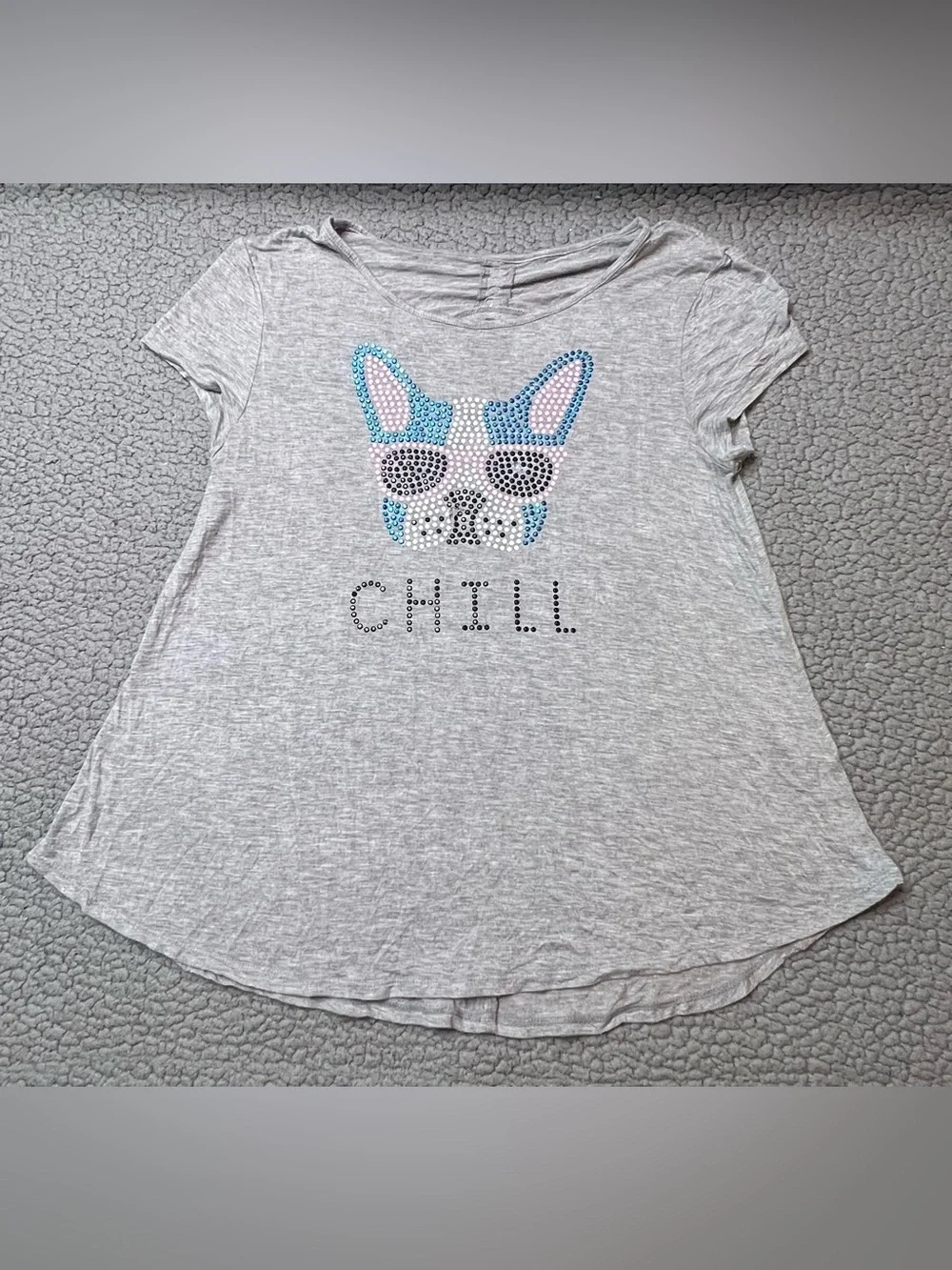Justice Short Sleeve T Shirt French Bull Dog Gray And Blue Size 16